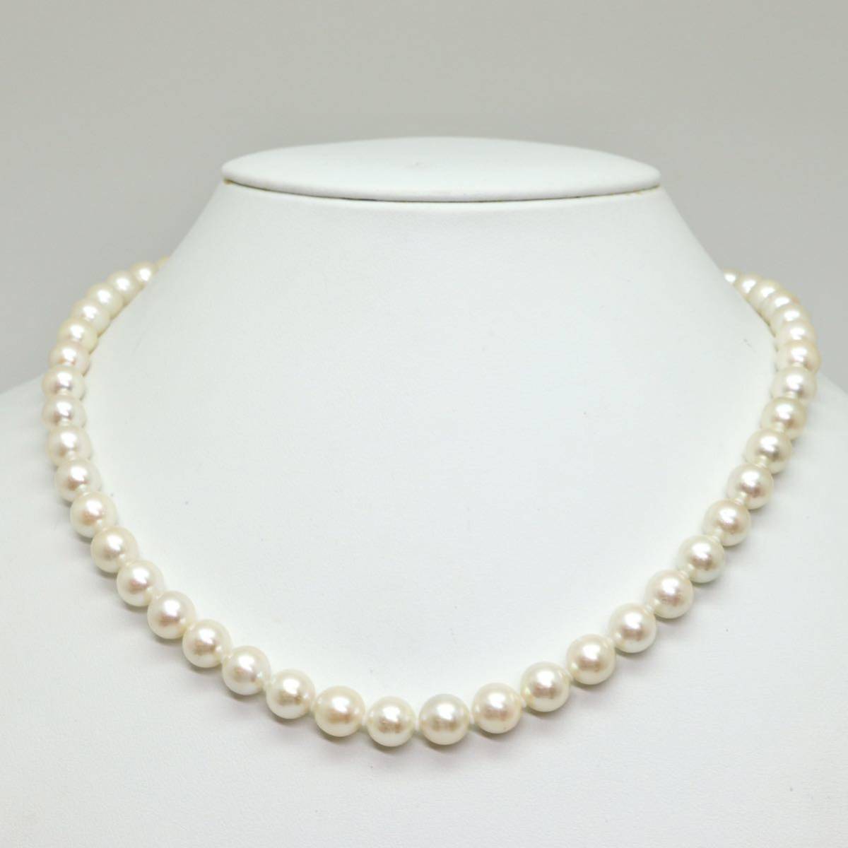 鑑別付き!!●アコヤ本真珠ネックレス●d 37.6g 47cm 7.5-8.0mm珠 パール pearl necklaces silver ジュエリー EB6/EB6_画像2