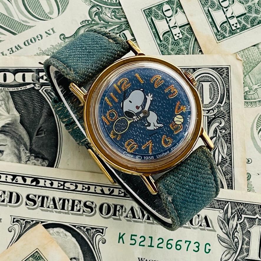 腕時計レディース動作品スヌーピーSnoopyタイメックスTIMEXデニム手巻きテニスボール1958年製中古ヴィンテージ稼働ラケットU409の画像4