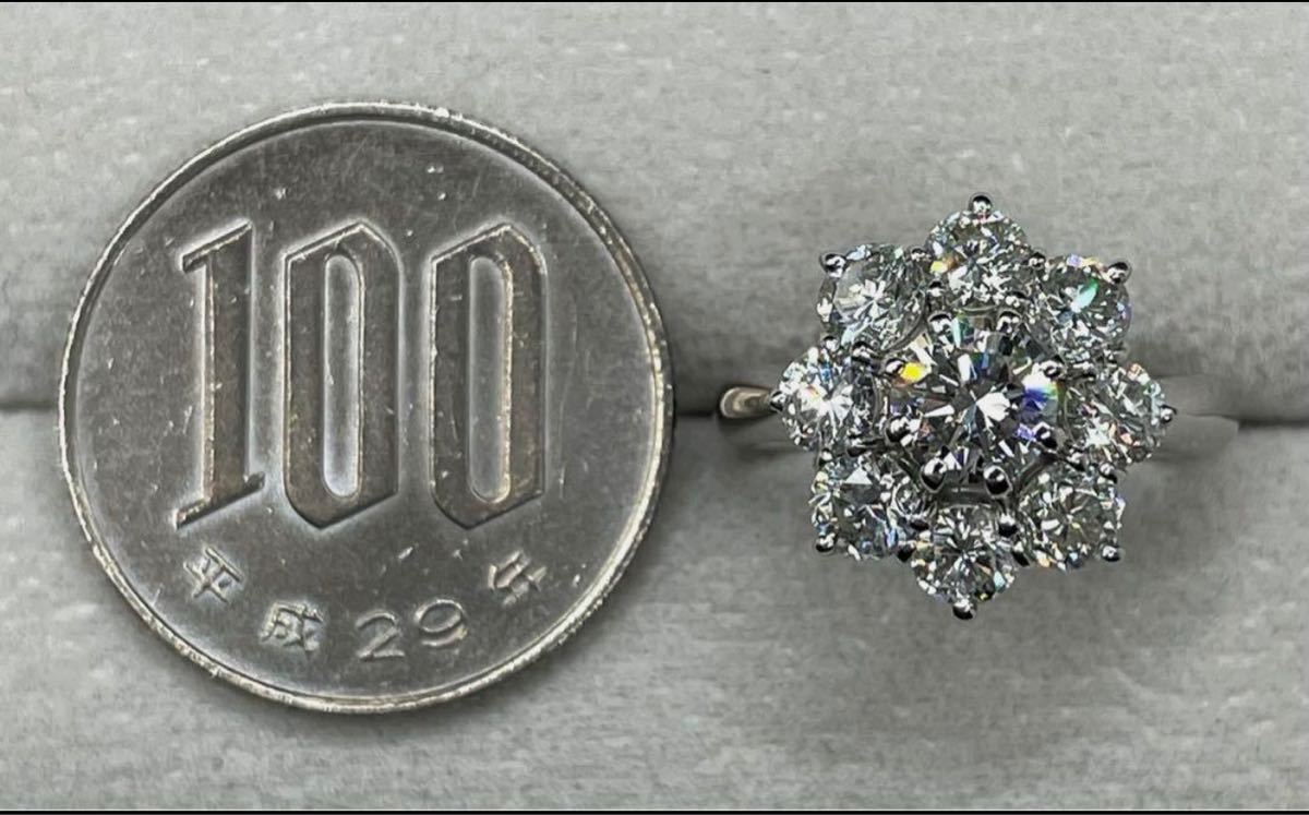 ★高級ジュエリー★合計2.132ct 天然ダイヤモンド★Gカラー SI-2フラワーモチーフ pt900指輪 ★LED高級ジュエリーケース付★9号★ソー付_画像7