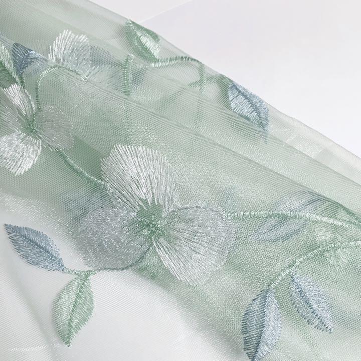 刺繍 最高品質 ミント グリーン 2枚セット しっかり 生地感 レースカーテン