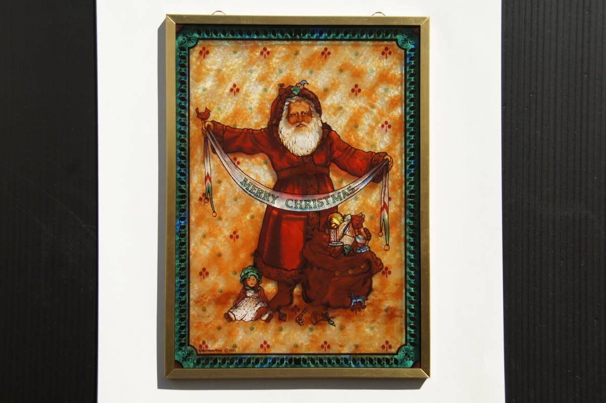 送料無料　1987製　アメリカンビンテージ クリスマス ステンドグラス サンタ【Father Christmas】 グラスマスターズ社