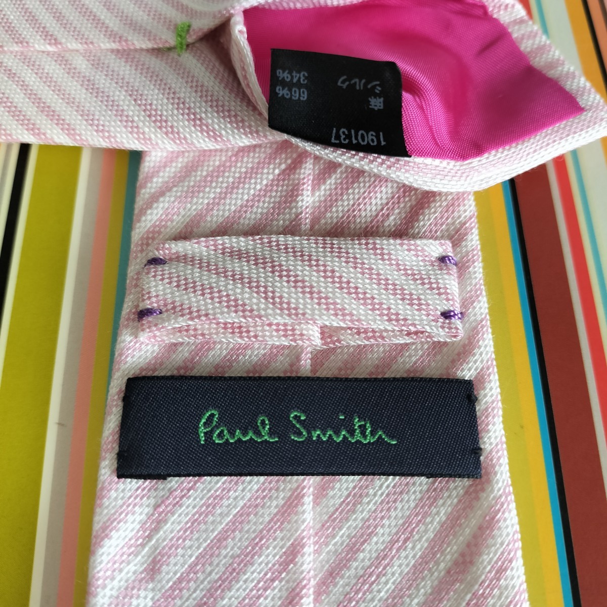 Paul Smith（ポールスミス）ピンク白ストライプネクタイ_画像9