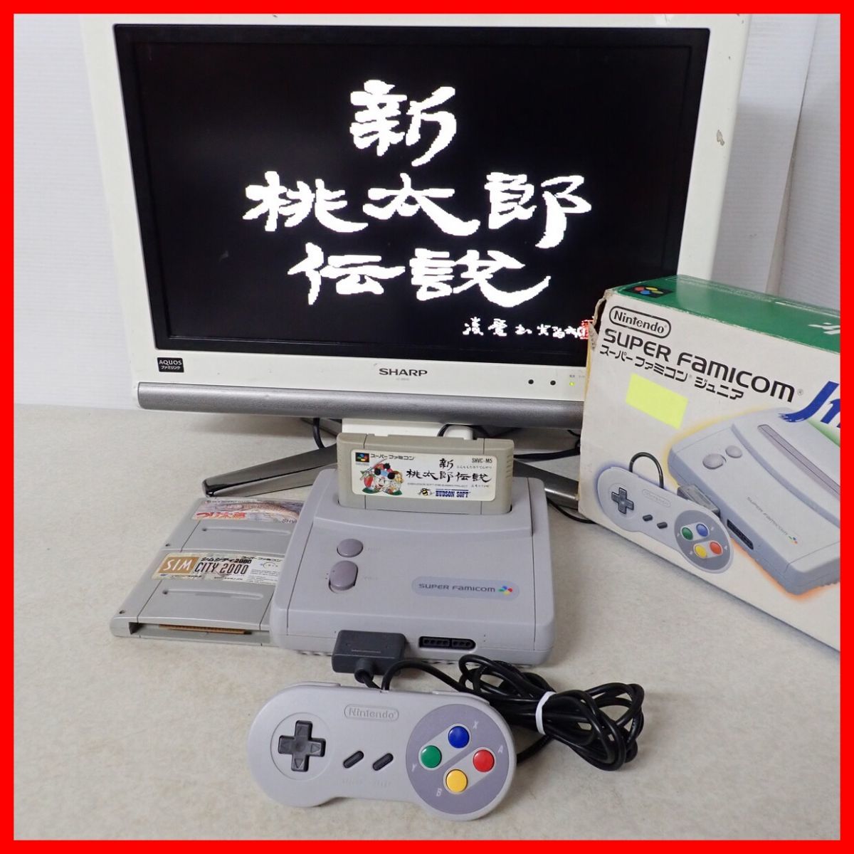 動作品 SFC スーパーファミコンジュニア SHVC-101 本体 箱付＋新桃太郎