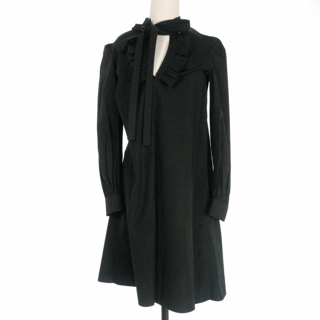 ヌメロヴェントゥーノ N°21 シャツワンピース ドレス フリル 半袖 40 ブラック 黒 18P-H172-0696 国内正規 レディース