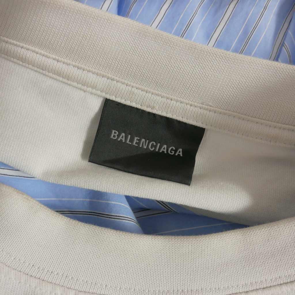 バレンシアガ BALENCIAGA 22SS BB ICON TROMPE LOEIL オープンカラーシャツ L サックスブルー 699227 国内正規 メンズの画像5