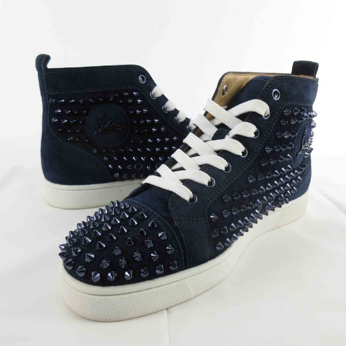 クリスチャンルブタン Christian louboutin ハイカットスニーカー LOUIS FLAT VV/SPIKES スパイク スタッズ スウェード レザー 紺 ネイビー