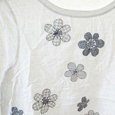 センソユニコ Senso unico WHY MIX マツオインターナショナル 美品 カットソー Tシャツ ロンT 7分袖 リネン 麻 花柄 刺繍 白 グレー 38 113_画像3