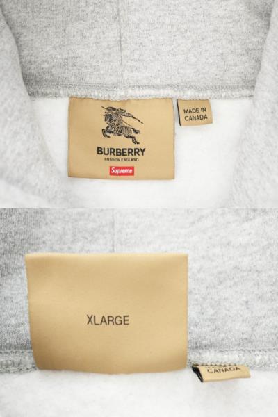 シュプリーム SUPREME × Burberry バーバリー 22SS Box Logo Hooded Sweatshirt ボックス ロゴ プルオーバー スウェット パーカー XL 灰色_画像3