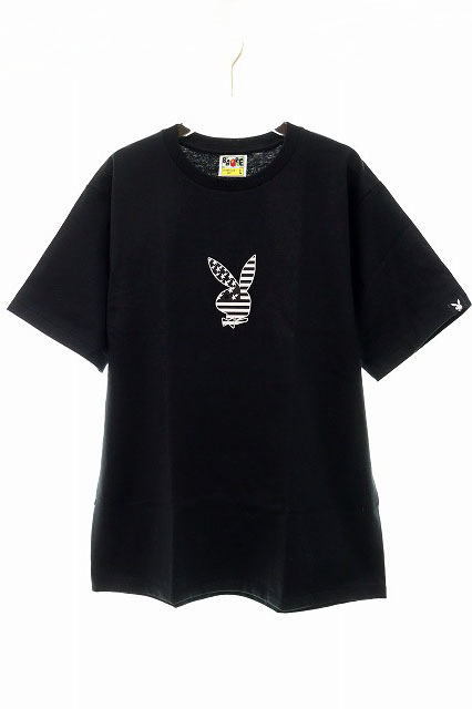 アベイシングエイプ A BATHING APE 稀少 PLAYBOY S/S TEE L サイズ プレイボーイ コラボ アイコン 半袖 Tシャツ ブラック 黒 日本製 231205