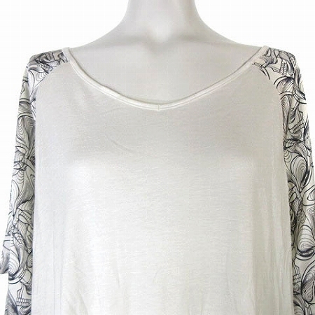  Thomas wild THOMAS WYLDE tunic T-shirt fish tail pattern switch silk using la gran short sleeves hem cut off white white XS