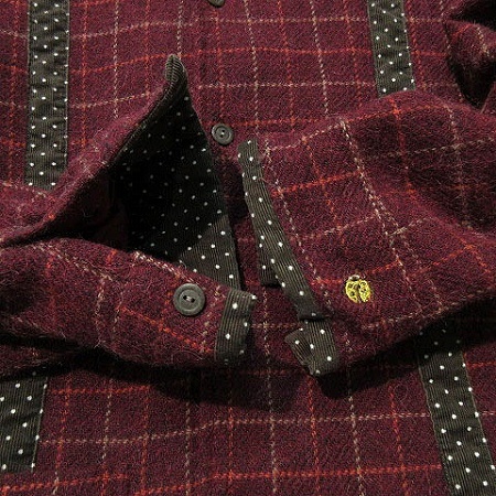 フラボア FRAPBOIS シャツジャケット チェック ドット 長袖 ウール てんとう虫刺繍 赤系 ボルドー 2 メンズ_画像5