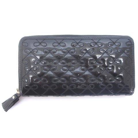  Anya Hindmarch ANYA HINDMARCH long wallet wallet round fastener tassel ribbon motif PVC black black #GY18 lady's 