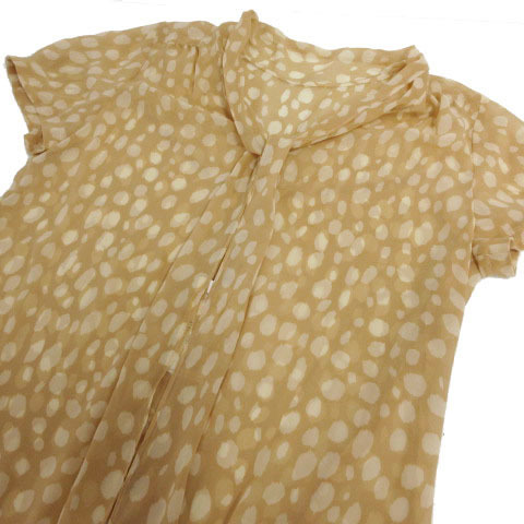  не использовался товар Le souk Le souk рубашка V шея bow Thai короткий рукав прозрачный sia- материалы сделано в Японии Leopard леопардовая расцветка светло-коричневый тон бежевый 13