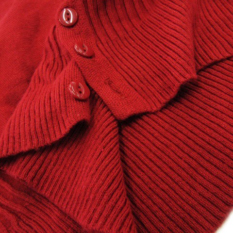 ドゥクラッセ DoCLASSE ニット セーター ハイネック 長袖 もっちり 袖リブ バックスリット釦 ワンポイント S 赤 レッド /CK17 レディース_画像5