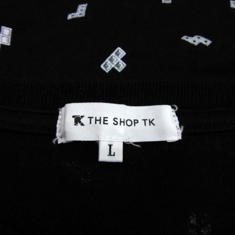 ザショップティーケー THE SHOP TK Tシャツ カットソー 五分袖 ラウンドネック 総柄 L ブラック 黒 /MS25 メンズ_画像4