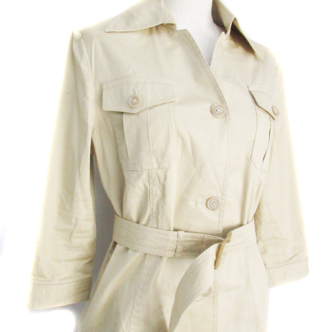  L planet military jacket middle height 7 minute sleeve Skipper color single button ring belt attaching 40 beige lady's 