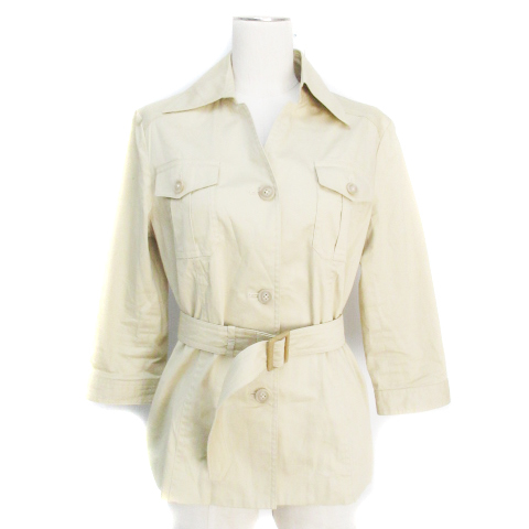  L planet military jacket middle height 7 minute sleeve Skipper color single button ring belt attaching 40 beige lady's 