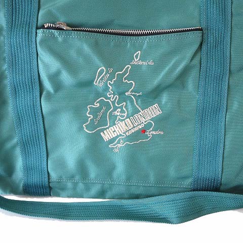 ミチコロンドン MICHIKO LONDON ボストンバッグ ショルダーバッグ ナイロン ロゴ 刺繍 レトロ柄 エメラルドグリーン 青緑 かばん 鞄_画像2