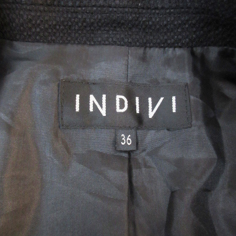 インディヴィ INDIVI テーラードジャケット ミドル丈 総裏地 シングルボタン 総柄 36 黒 ブラック /FF31 レディース_画像5