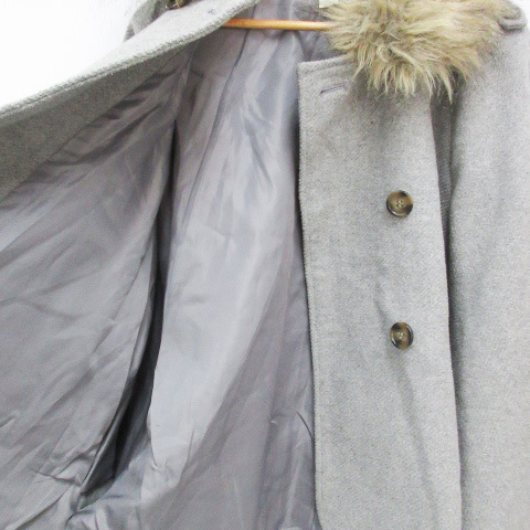  Olive des Olive coat poncho short round color do Le Mans sleeve double button fake fur M. gray lady's 