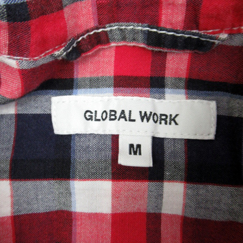グローバルワーク GLOBAL WORK カジュアルシャツ 七分袖 チェック柄 リネン混 M マルチカラー 赤 レッド /SM1 メンズ_画像4