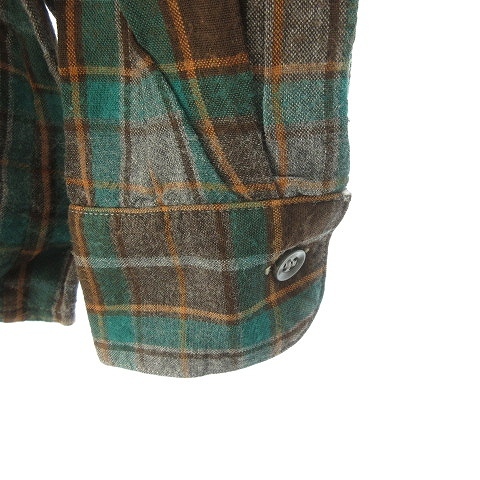 ARROW アロー Hunter Checks 60s ヴィンテージ チェック オープンカラーシャツ 長袖 カナダ製 グレー × 緑 × 茶 L メンズ_画像6
