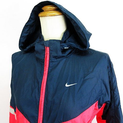 ナイキ NIKE RUNNING ブルゾン ウィンドブレーカー 長袖 ジップアップ 切替 ロゴ M ピンク×ネイビー スポーツウェア ※EKM レディース_画像5