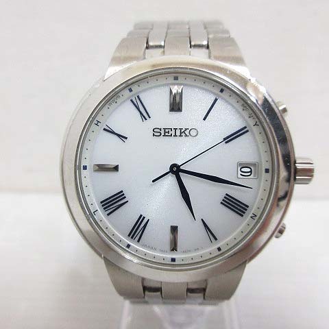 セイコー SEIKO 腕時計 7B24-0BS0 ソーラー 電波 ウォッチ 白文字盤 シルバー 日付 デイト 日本製 メンズ