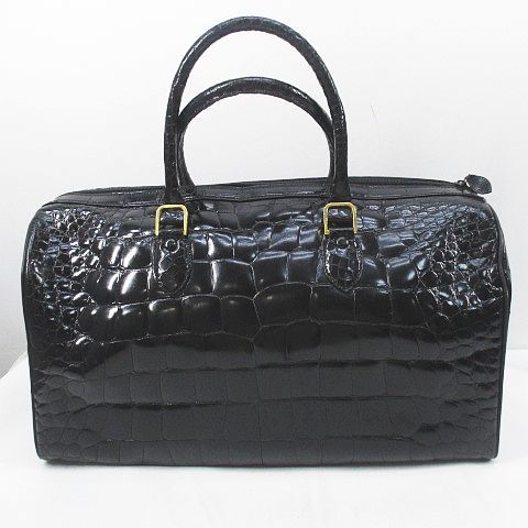  Zari a-niZagliani Boston bag travel bag Gold metal fittings black black series crocodile leather pouch attaching lady's 