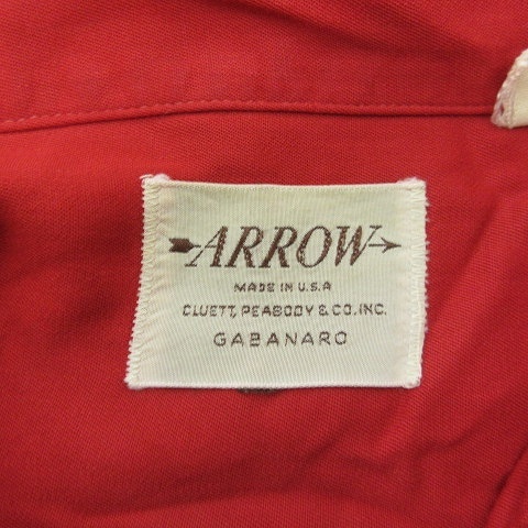ARROW アロー 50s GABANARO ヴィンテージ オープンカラー シャツ レーヨン ギャバジン USA製 赤 レッド メンズ_画像3