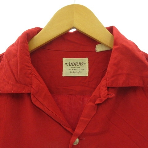ARROW アロー 50s GABANARO ヴィンテージ オープンカラー シャツ レーヨン ギャバジン USA製 赤 レッド メンズ_画像5