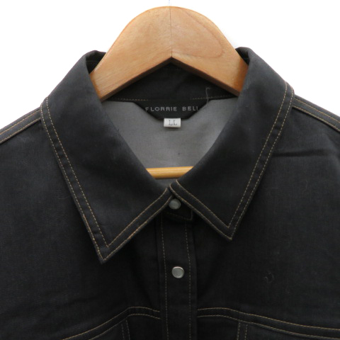 ベルフローリー FLORRIE BELL カジュアルシャツ 七分袖 無地 大きいサイズ LL 黒 ブラック /YK38 レディース_画像3