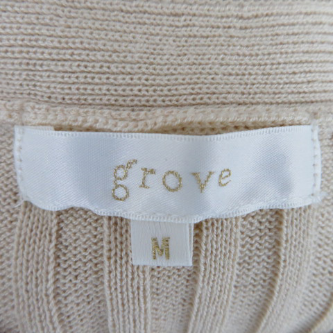 グローブ grove リブニット カットソー 長袖 スキッパーカラー 無地 M マルチカラー ベージュ /YK33 レディース_画像4