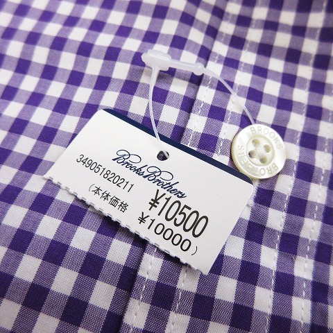 未使用品 ブルックスブラザーズ BROOKS BROTHERS タグ付き ボタンダウン シャツ SLIM FIT 半袖 チェック コットン 紫 パープル S メンズ_画像4