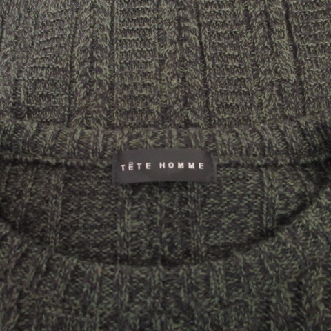 テットオム TETE HOMME 美品 近年モデル ウール混 より杢ケーブルクルーニット セーター プルオーバー カットソー グリーン 緑 5 Mサイズ_画像4