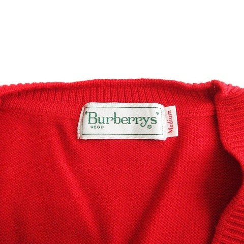  Burberry zBurberrys Vintage вязаный лучший V шея Logo .... шерсть передний открытие красный красный M #GY14 женский 