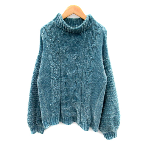  Heather Heather молдинг вязаный свитер длинный рукав с высоким воротником кабель плетеный большой размер F голубой /SY41 женский 