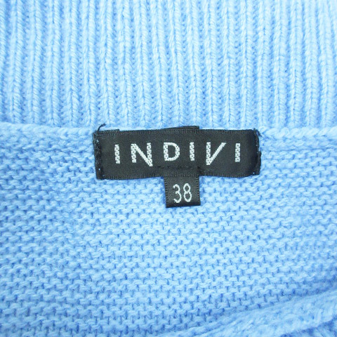 インディヴィ INDIVI ニット セーター 長袖 ボートネック 無地 ウール混 38 水色 ライトブルー /FF33 レディース_画像6