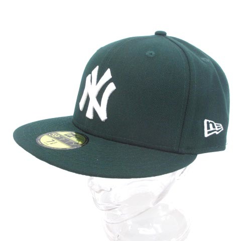 ニューエラ NEW ERA 59FIFTY NY キャップ 帽子 野球帽 ロゴ 刺繍 コットン グリーン 緑 7 5/8 ■ECS メンズ_画像1