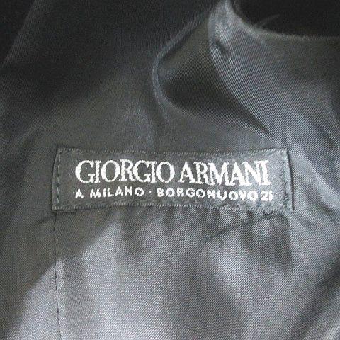 ジョルジオアルマーニ GIORGIO ARMANI ベロア調 ベスト ジレ 50 黒系 ブラック ボタン 裏地 ポケット 綿 コットン 絹 シルク メンズ_画像3