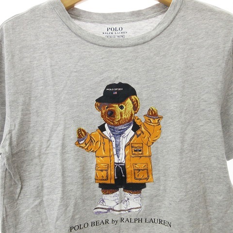 ポロ ラルフローレン Tシャツ カットソー 半袖 クルーネック プリント ポロベア 熊 コットン グレー M 10-12 150 76 ■GY14 キッズ_画像3