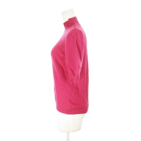  united * color z*ob* Benetton knitted sweater high‐necked short sleeves wool button one Point pink /AH1 * lady's 