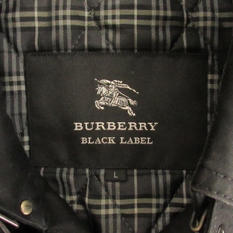 バーバリーブラックレーベル BURBERRY BLACK LABEL トレンチコート 中綿ライナー付き 裏地チェック ブラック L メンズ_画像8