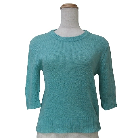  Agnes B agnes b. summer knitted sweater 5 minute sleeve linen silk thin crew neck blue series T2 M corresponding X lady's 