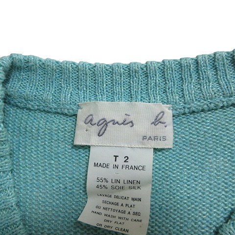  Agnes B agnes b. summer knitted sweater 5 minute sleeve linen silk thin crew neck blue series T2 M corresponding X lady's 