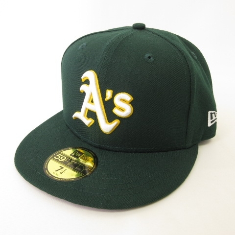 ニューエラ NEW ERA 美品 59FIFTY MLB オークランド・アスレチックス キャップ グリーン ホワイト 7 1/4 57.7cm 帽子 メンズ_画像1