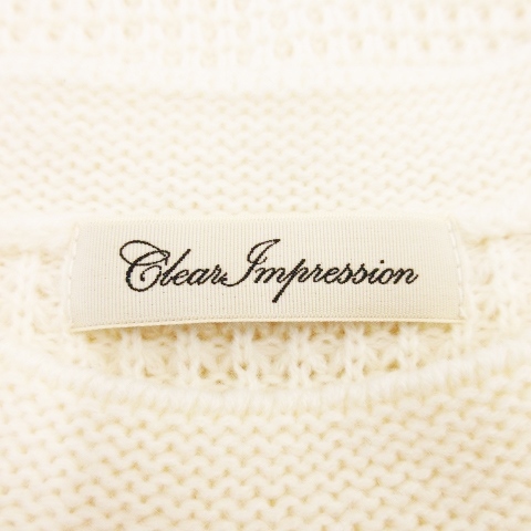 クリアインプレッション CLEAR IMPRESSION ニット セーター クルーネック 長袖 ウール混 ワッフル 立体感 さっくり 2 白 アイボリー_画像6