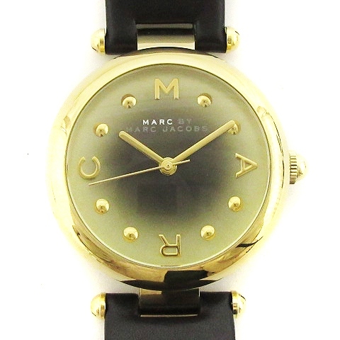 マークバイマークジェイコブス 美品 腕時計 アナログ クオーツ ラウンド MJ1409 ゴールドカラー ブラック系 ウォッチ ■SM1 レディース
