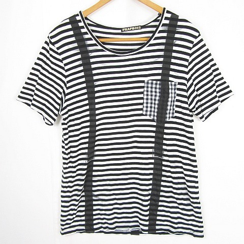  Frapbois FRAPBOIS футболка cut and sewn короткий рукав хлопок искусственный шелк 2 черный окантовка принт подтяжки рисунок kz6812 мужской 