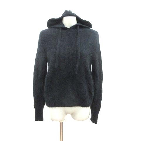  Koo mcoomb knitted sweater shaggy hood long sleeve wool 40 black black /YK lady's 